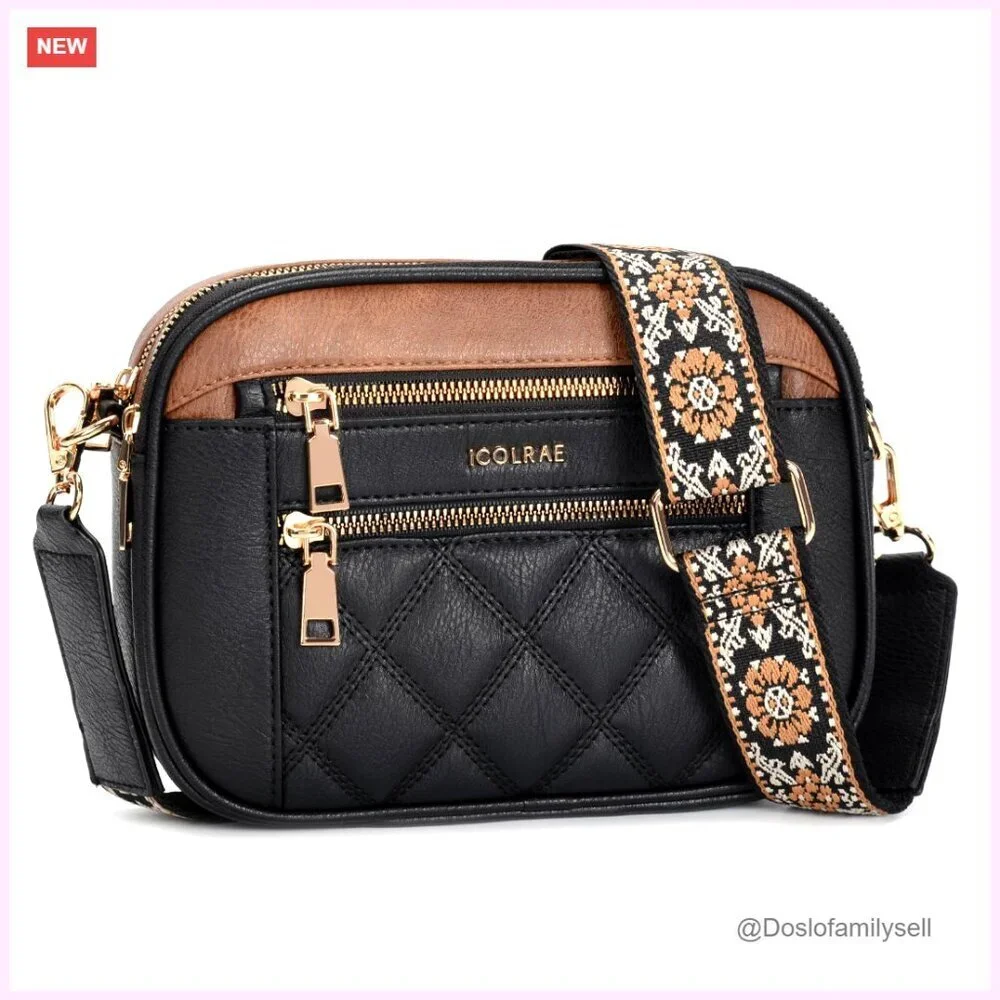 Quilted Vegan Leather Crossbody Bag with Wide Adjustable Strap
